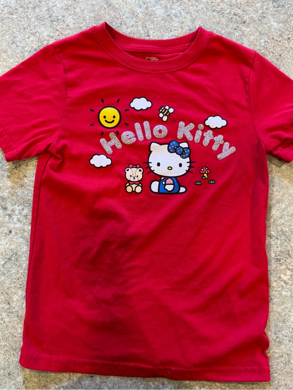 Girls Hello Kitty Red Kids T-Shirt with Glitter Logo